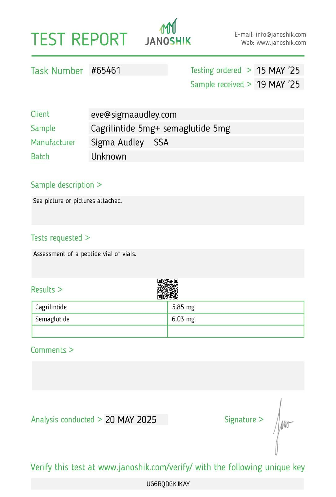Cagrilintide and Semaglutide sample test report