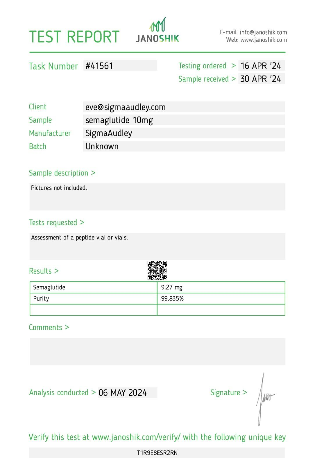 Semaglutide sample test report